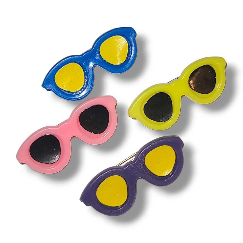 Vintage 80s 90s Sunglasses Brooch Pin Lot Colorful Plastic Retro Fashion‎ Set 4